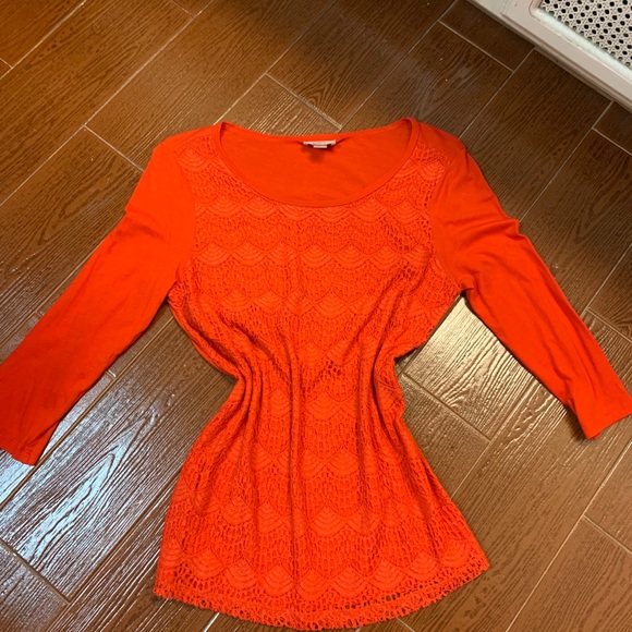 LOFT Tops - Loft Lace front T-shirt top. Deep red orange